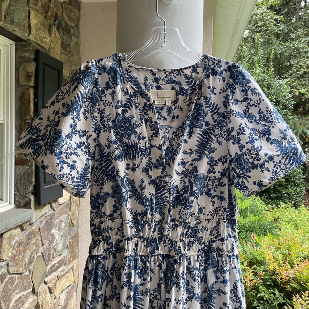 Anthropologie Blue and White Floral Tiered Maxi Dress - Picture 8 of 8